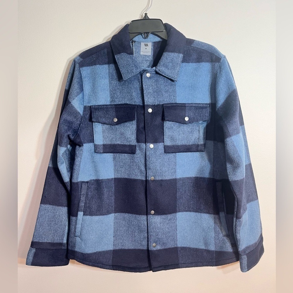 VRST Mens Wool Blend Plaid Shirt Jacket Buffalo Check Dark Navy MAX234605 Medium